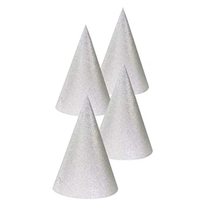 Afbeelding van Folat Zilverkleurige Glitter Feesthoedjes 16cm 4 stuks