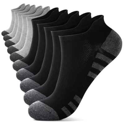 Afbeelding van YouShow 10 paar sneakersokken voor dames en heren, gevoerd, ademende sportsokken, korte hardloopsokken, enkelsokken, 5 x zwart + grijs., 47/50 EU