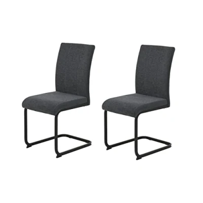 Afbeelding van Hela Tische, Set van 2 eetkamerstoelen, schommelstoel Linn, geweven stof + microvezel, antraciet, vierkant frame, zwart, 140 kg belastbaar