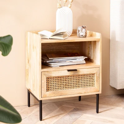 Afbeelding van Sky Style Casiope Mango / Rattan Nachtkastje met Lade