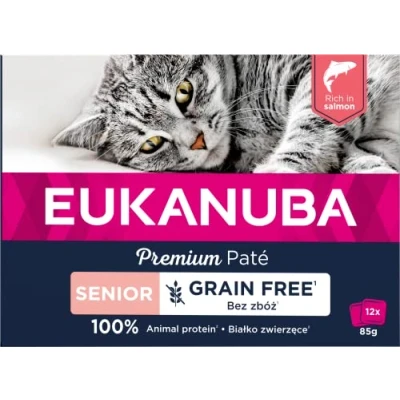 Afbeelding van Eukanuba Zalm Pate Graanvrij Senior Kat Multi Pack 12 x 85 gr