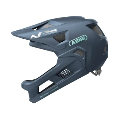 Afbeelding van ABUS MTB helm YouDrop FF Fullface voor kinderen en jongeren, mountainbike beginnershelm met afneembare kinriem, blauw, S