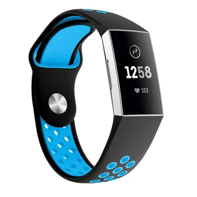 Afbeelding van Fitbit Charge 3 &amp; 4 siliconen DOT bandje Blauw / Zwart Maat: Small