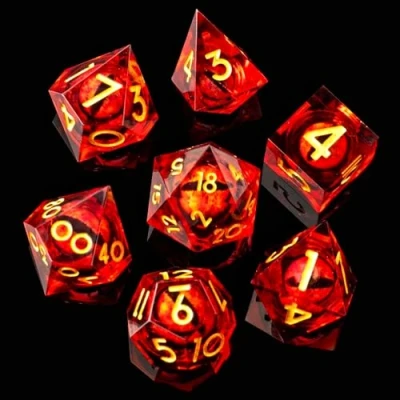 Afbeelding van Power Beast Dungeon Dobbelset, roterend drakenoog rood, 7 rollenspeldobbelstenen, polyedrische dobbelstenen, Dungeons and Dragons, D&amp;D, DND, Master.