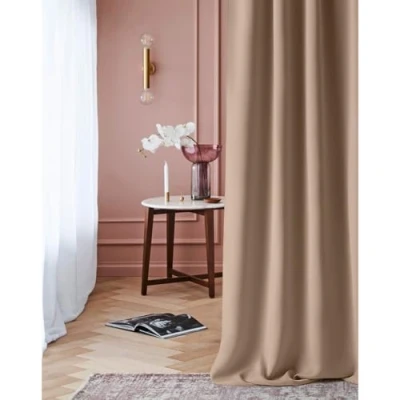 Afbeelding van ROOM99 Laurel gordijn met plooiband, 140 x 260 cm breedte hoogte, verduistering, ondoorzichtig, schuifgordijnen, woonkamer, slaapkamer, voor dakspaneel, beige