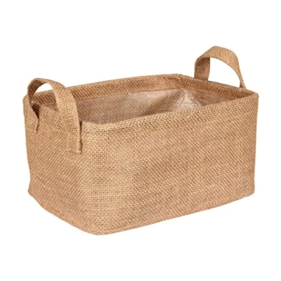 Afbeelding van WENKO Opbergmand Juna M, decoratieve mand voor het overzichtelijk opbergen van accessoires zoals kleding, met twee praktische handgrepen, buitenmateriaal 100% jute, 24 x 17 cm, bruin