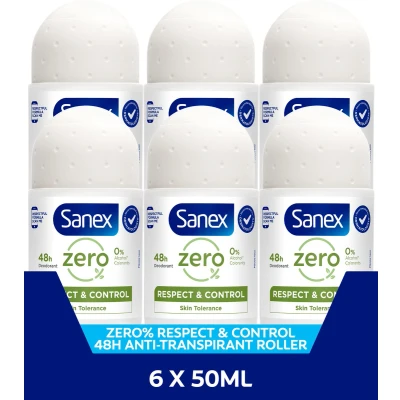 Afbeelding van 6x Sanex Zero% Respect &amp; Control Deoroller 50ml kopen? Nu in de aanbieding bij