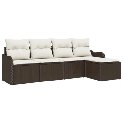 Afbeelding van vidaXL 5 delige Tuin Sofa Set met Kussens Bruin Poly Rattan, 2 zits Opbergruimte &amp; Rattan