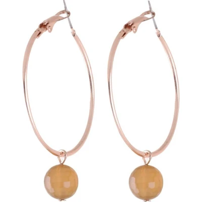 Afbeelding van Behave Oorbellen oorringen rosé kleur bruin hanger natuursteen 5.5 cm