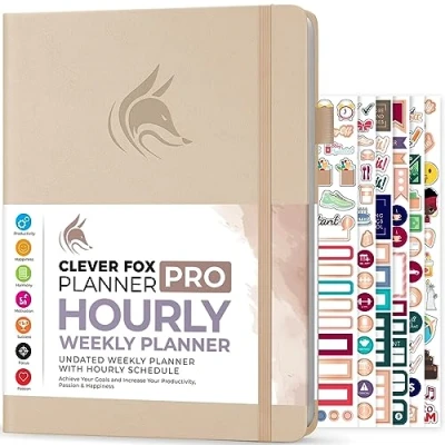Afbeelding van Clever Fox Planner PRO schema ongedateerde wekelijkse en maandelijkse levensplanner, met tijdvakken, afsprakenboek dagelijkse organizer, A4 (zeeschelp)