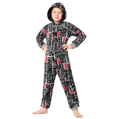 Afbeelding van Marvel Fleece pyjama voor jongens, tieners, eendelig kinderen, warme pyjama, cadeau grijs, 14 15 Jaar