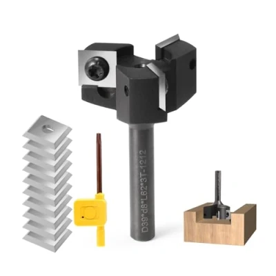 Afbeelding van Trvoxviq vlakfrees 8 mm schacht 3 fluiten met 10 verwisselbare hardmetalen messen (12 x 12 1,5 mm) voor hout, diameter 39 mm, professionele bovenfrees, frezen en CNC machines (D=39