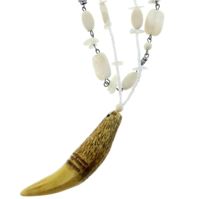 Afbeelding van Behave Lange schelpen ketting met bruine tand hanger