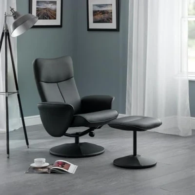 Afbeelding van Julian Bowen Lugano Fauteuil &amp; Kruk Met Bedekt Onderstel Zwart
