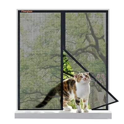 Afbeelding van Risareyi Magnetisch vliegengaas voor ramen, 80 x 160 cm, deur van glasvezel, duurzaam, ademend, anti muggennet, automatische sluiting, fijn net, met plakband, zwart