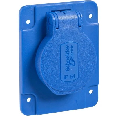 Afbeelding van Schneider Electric PKS61B Wandcontactdoos met randaarde en klapdeksel Compleet Blauw