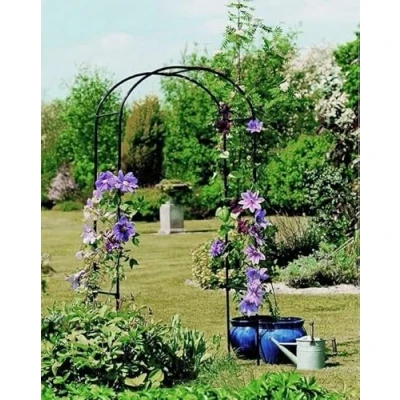 Afbeelding van Garden Mile Zwarte tuinprieel stalen frame boog Heavy Duty trellis stijl weerbestendig sterke metalen indoor outdoor bogen klimplanten ondersteuning voor rozen, groenten, boogdecoratie (2,4