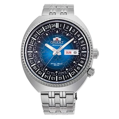 Afbeelding van Orient Revival World Map Herenhorloge, automatisch, met de hand opwinden, mechanisch, klassieke roestvrijstalen behuizing en armband, Blauw, Klassiek/elegant