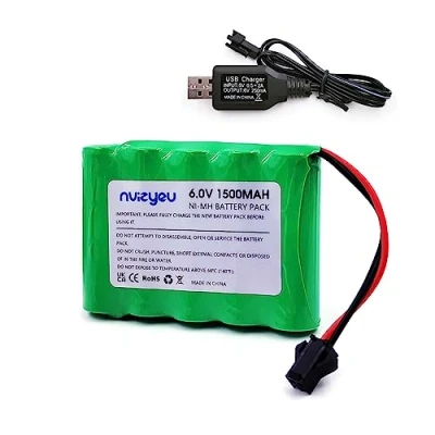 Afbeelding van Nvizyeu 6 V accu, 1500 mAh Nimh batterijpakket, oplaadbare batterij AA, SM 2p stekker, voor auto met afstandsbediening, auto, elektrisch speelgoed, USB oplaadkabel
