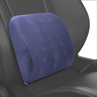 Afbeelding van Quirlig Lendenkussen voor in de auto, lendensteun, van traagschuim, ergonomisch lendenkussen, wasbaar kussen kantoor, reizen, marineblauw