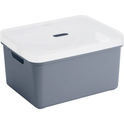 Afbeelding van Sunware opbergbox/mand 32 liter donkerblauw kunststof met transparante deksel Opbergbox