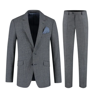 Afbeelding van Gents Pak wol tweed streep grijsblauw Maat 48