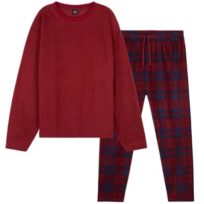 Afbeelding van CityComfort Herenpyjama van superzachte fleece, 2 delige herenpyjama, loungekleding, nachtkleding, cadeau voor mannen, Rood, XXL