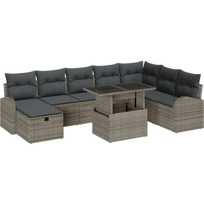 Afbeelding van vidaXL 9 delig tuinbankstel met kussens grijs poly rattan