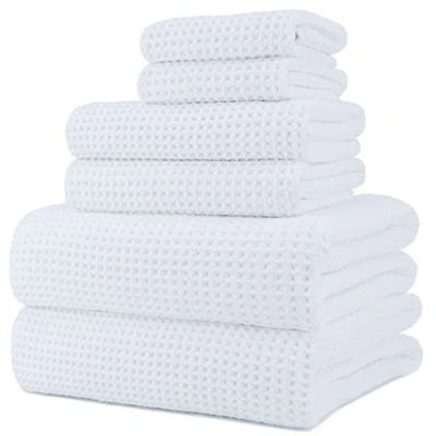 Afbeelding van POLYTE Microvezel oversized, 76 x 152 cm, sneldrogende pluisvrije badhanddoekenset, 6 delig (wit, wafelweefsel)
