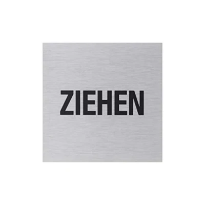 Afbeelding van Metafranc 507170 Plakbord &quot;trekken&quot; 80 x mm van aluminium in moderne roestvrijstalen look zelfklevende achterkant/vertekening/informatiebord/deurbordje /