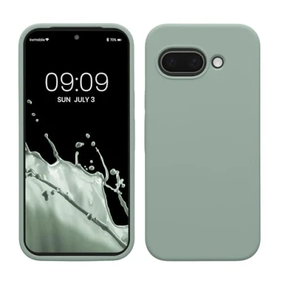 Afbeelding van kwmobile telefoonhoesje geschikt voor Google Pixel 9a Hoesje met siliconen coating Smartphone case in Regenwashed groen