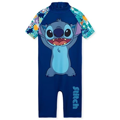 Afbeelding van Disney Badpak meisjes, neopreenpak korte mouwen, broek en ritssluiting meisjes geschenken, Donkerblauw Stitch, 5 6 Jaar