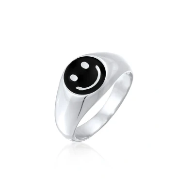 Afbeelding van Kuzzoi Chunky Smile Ring, Heren, Maat: 62, Schwarz