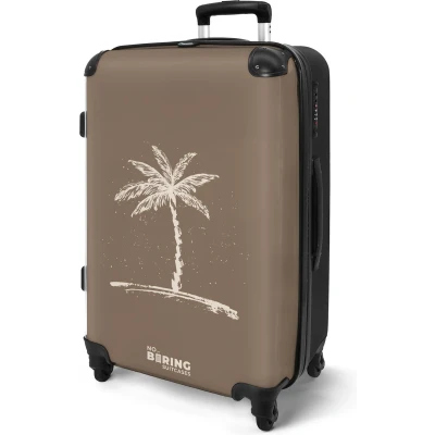 Afbeelding van NoBoringSuitcases.com® Koffer groot Rolkoffer lichtgewicht Bruin met beige palmboom Reiskoffer 4 wielen Grote trolley XL 20 kg bagage