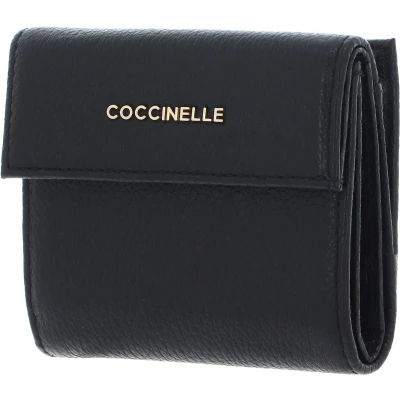 Afbeelding van COCCINELLE Leren Portemonnee Metallic Soft Mini Wallet Noir Zwart