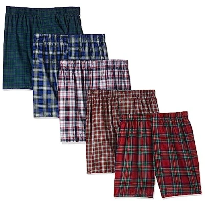 Afbeelding van Hanes Heren 5 Pack Ultimate Geverfd Exposed Tailleband Gebreide Boxer met ComfortFlex Verschillende Kleuren, Tartan Plaid, XL