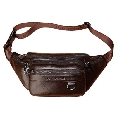 Afbeelding van Vintage Lederen Fanny Pack Heuptas voor Mannen Vrouwen Reizen Wandelen Running Hip Bum Riem Slanke Mobiele Telefoon Portemonnee Pouch, koffie