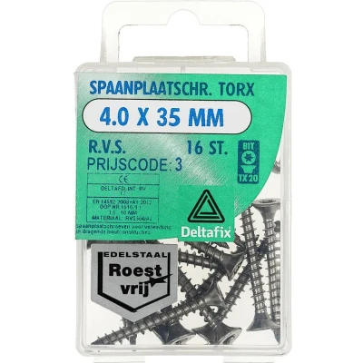 Afbeelding van Deltafix spaanplaatschroef platkop / torx r.v.s. a2 4.0 x 35 mm 16 st.