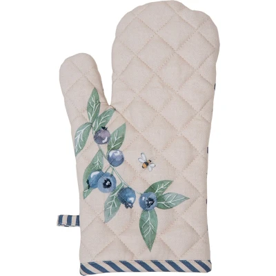 Afbeelding van Clayre &amp; Eef Ovenwant 18x30 cm Beige Katoen Bosbessen Ovenhandschoen