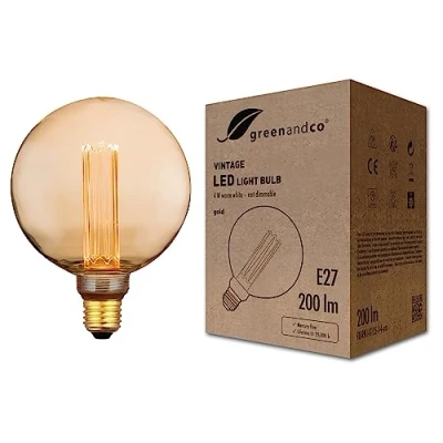 Afbeelding van greenandco Vintage design LED lamp voor sfeerverlichting E27 G125 goud 4W 200lm 1800K extra warm wit 320 230V flikkervrij niet dimbaar Edison gloeilamp