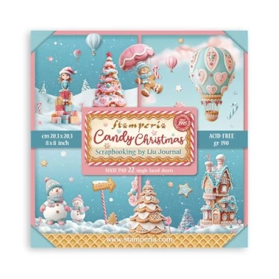 Afbeelding van Stamperia Scrapbook Paper Pad for Scrapbooking, Albums, Card Making, Bullet Journalling and More, Acid Free, Single Face, Perfect Hobbies, Crafts, Gifting (Candy Christmas) (20.3 x 20.3cm)