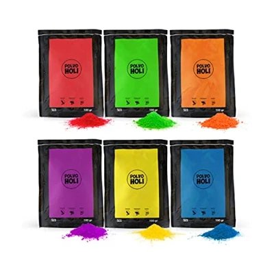 Afbeelding van POLVO Holi Verpakking 600 g poeder, 6 zakjes à 100 g, kleuren