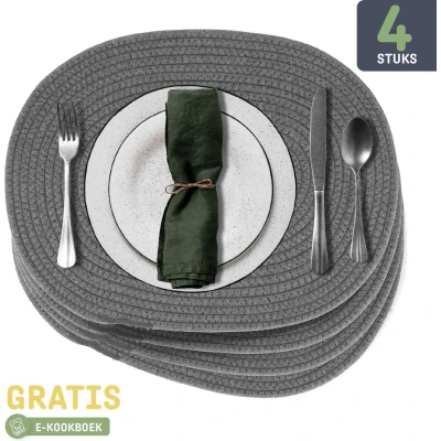 Afbeelding van Sophie Nordinn Placemats Placemat Abisko (Donkergrijs) Set (4 stuks) van Katoen 43 cm x 34