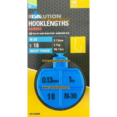 Afbeelding van Preston N 30 Revalution Hooklengths Barbed 100cm (10 pcs) Maat : haak 18 0.13mm