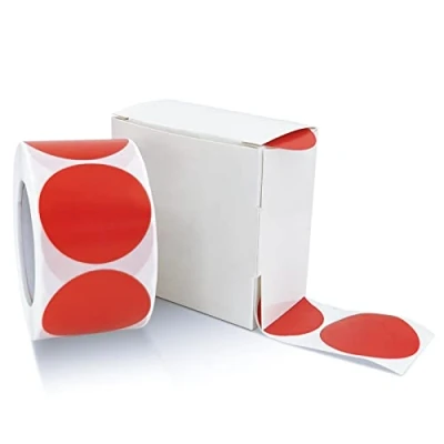 Afbeelding van Ronde stickers, 25 mm, rood, zelfklevend, rol, kleine plakpunten, etiketten, kleurcodering, cirkelstickers, verwijderbaar, weerbestendig, met dispenserdoos, 500 stuks