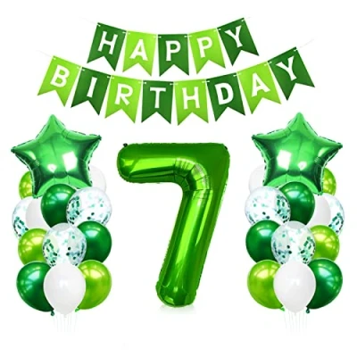 Afbeelding van 7 jaar verjaardagsballon cijfer 7, groene helium reuzenballonnen, ballon verjaardagsdecoratie voor kinderen meisjes jongens