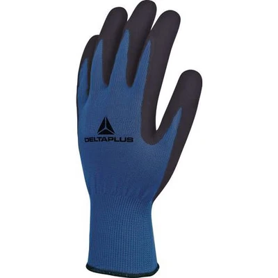 Afbeelding van Deltaplus VE631BL10 Polyester fijn gebreide handschoen handpalm latexschuim, blauw zwart, maat 10