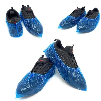 Afbeelding van Wegwerpoverschoenen PE 3 g, hoge scheurvastheid, versterkte elastiek, DPI beschermingsuitrusting voor individuele beschermingsuitrusting, reiniging thuis, tuinieren, kleur transparant, blauw, 200 stuks
