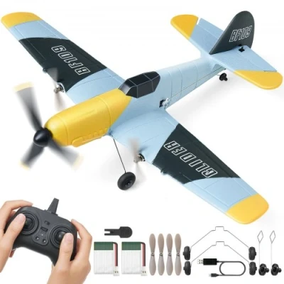 Afbeelding van VEVOR RC vliegtuig, 2,4 GHZ 3 kanaals afstandsbediening vliegtuig met 6 assige gyrostabilisator, vliegklaar om te vliegen, BF 109 gevechtsvliegtuig, speelgoed 2 batterijen, gemakkelijk vliegen