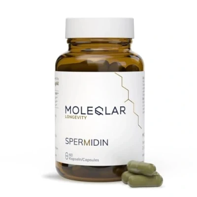 Afbeelding van MoleQlar spermidine 60 capsules voedingssupplement met uit chlorella algenpoeder &amp; sojabonenextract 3 mg per portie gecertificeerd in DE